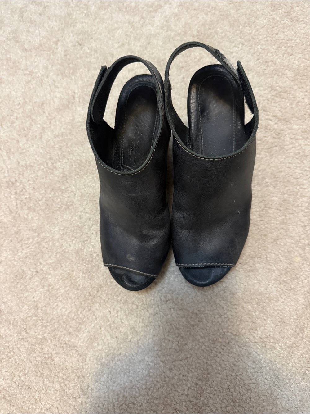 Women's Black Open-Toe Slingback Leather Heels